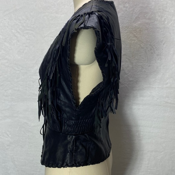 HARLEY DAVIDSON‎ Womens XS Black Leather Vest Fringe Biker Chick Motorcycle - Picture 6 of 16